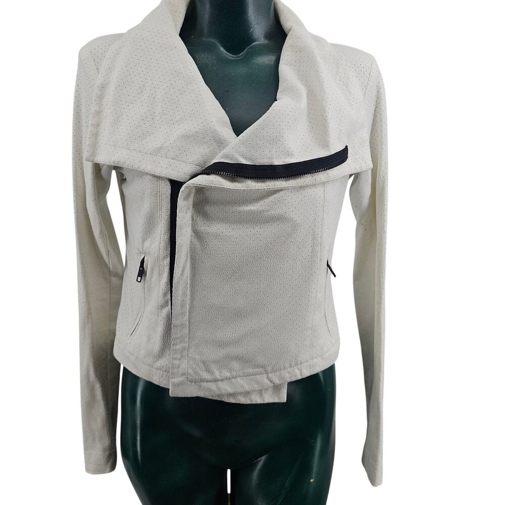 Georgie Perforated Cream Beige Faux Suede Biker Moto Jacket Women's S 3612